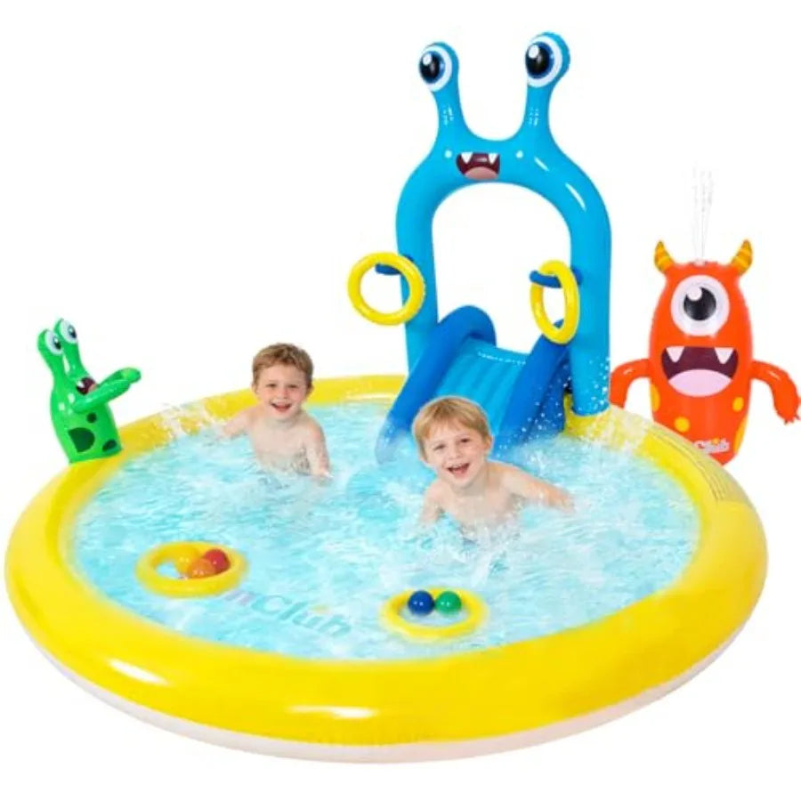 Inflatable Splash Pad Monster Spray Pool Set With Slide Sprinkler Toss Rings