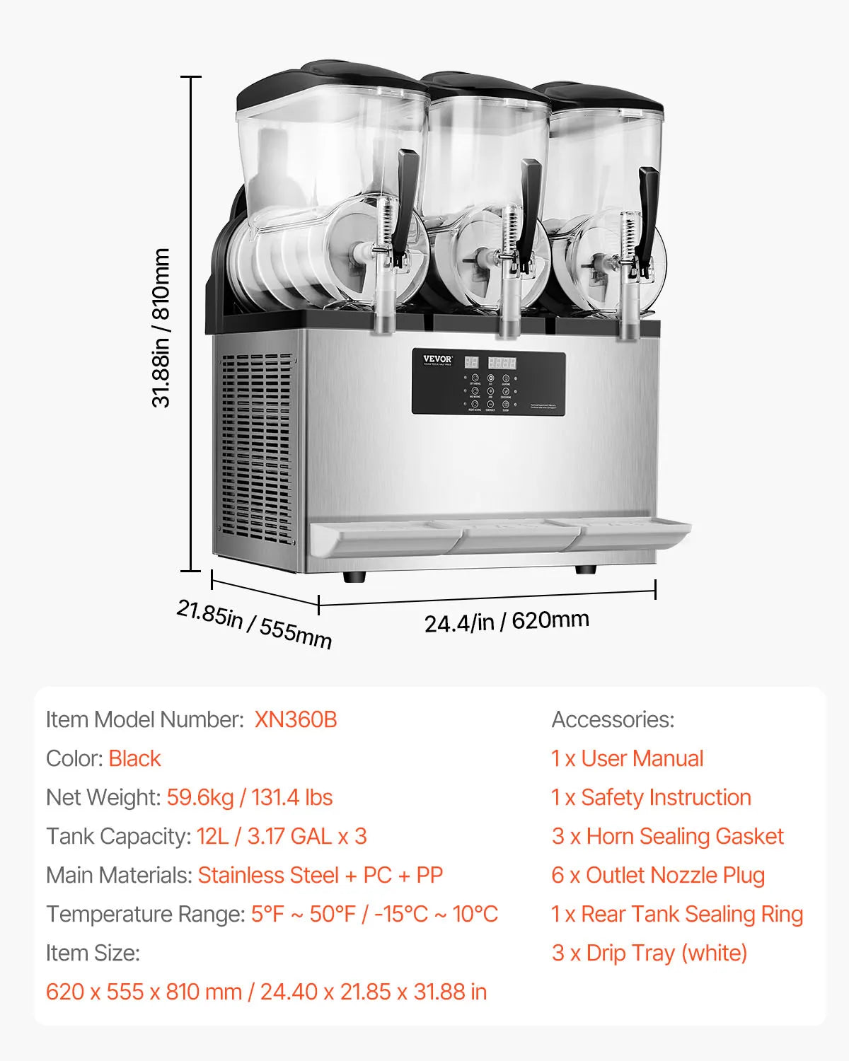SucceBuy 3-36L Commercial Slushy Machine 1-3 Tanks Stainless Steel Margarita Smoothie Frozen Drink Maker for Home and Restaurants