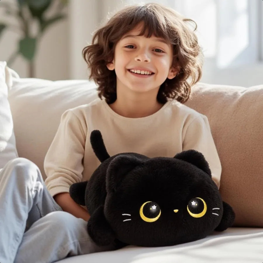Cute Black Cat Plush Pillow Kawaii Plushies Stuffed Animals Squishy Cuddle Pillow for Girls 13 Inch