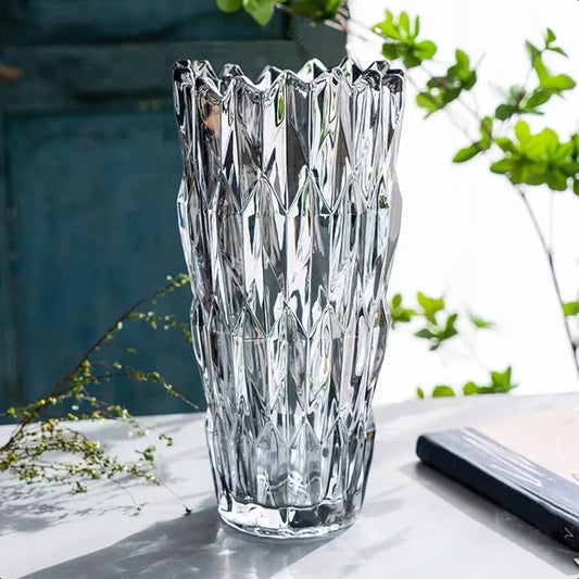 Crystal Glass Colorful Flower Vase Decorative Home Accent for Dining Table Living Room Office Wedding Holiday Party