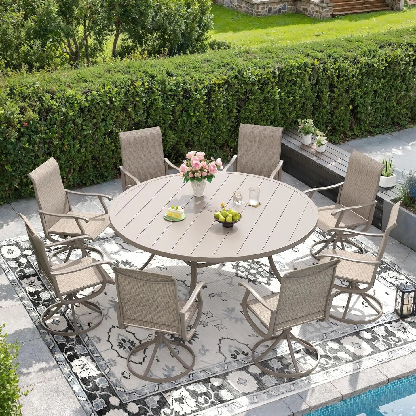 Patio Swivel Dining Chairs Set Of 6 Breathable Textilene Fabric All Weather