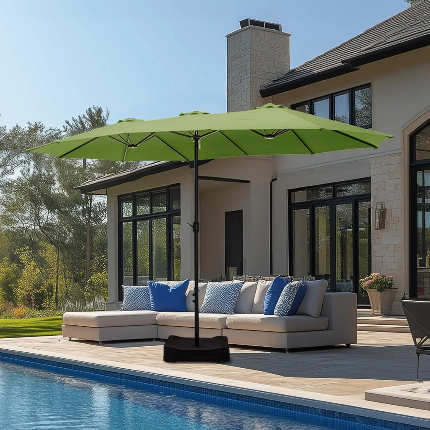 15Ft Double Sided Patio Umbrella With Base Included Rectangular Umbrella Crank
