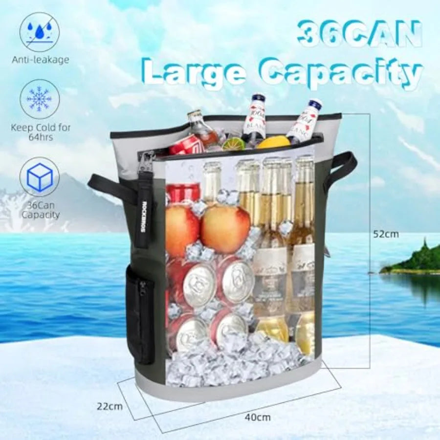 Soft Cooler Backpack 36-Can Insulated Leak-Proof for Picnic Beach Camping