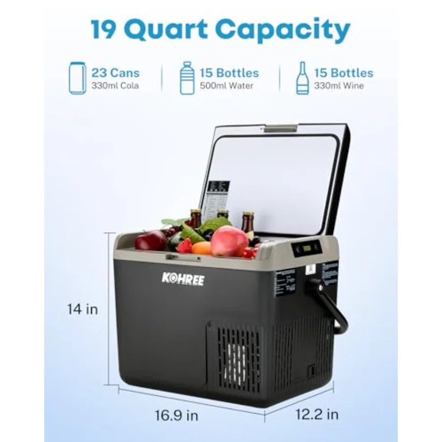 12V DC Car Refrigerator 19QT 18L With Large Handle -4 To 68 Fahrenheit