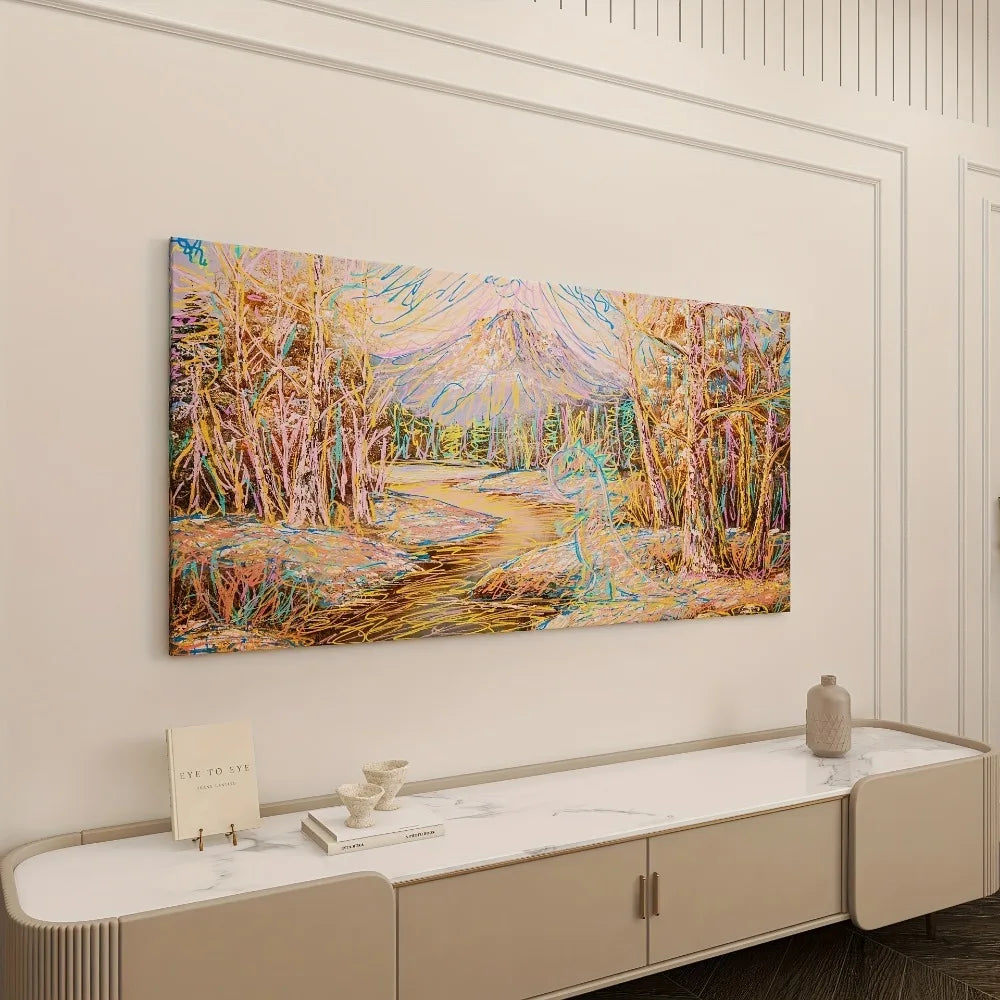 Abstract Landscape Poster With 1.5 Inch Pine Wood Frame Wall Art For Living Room