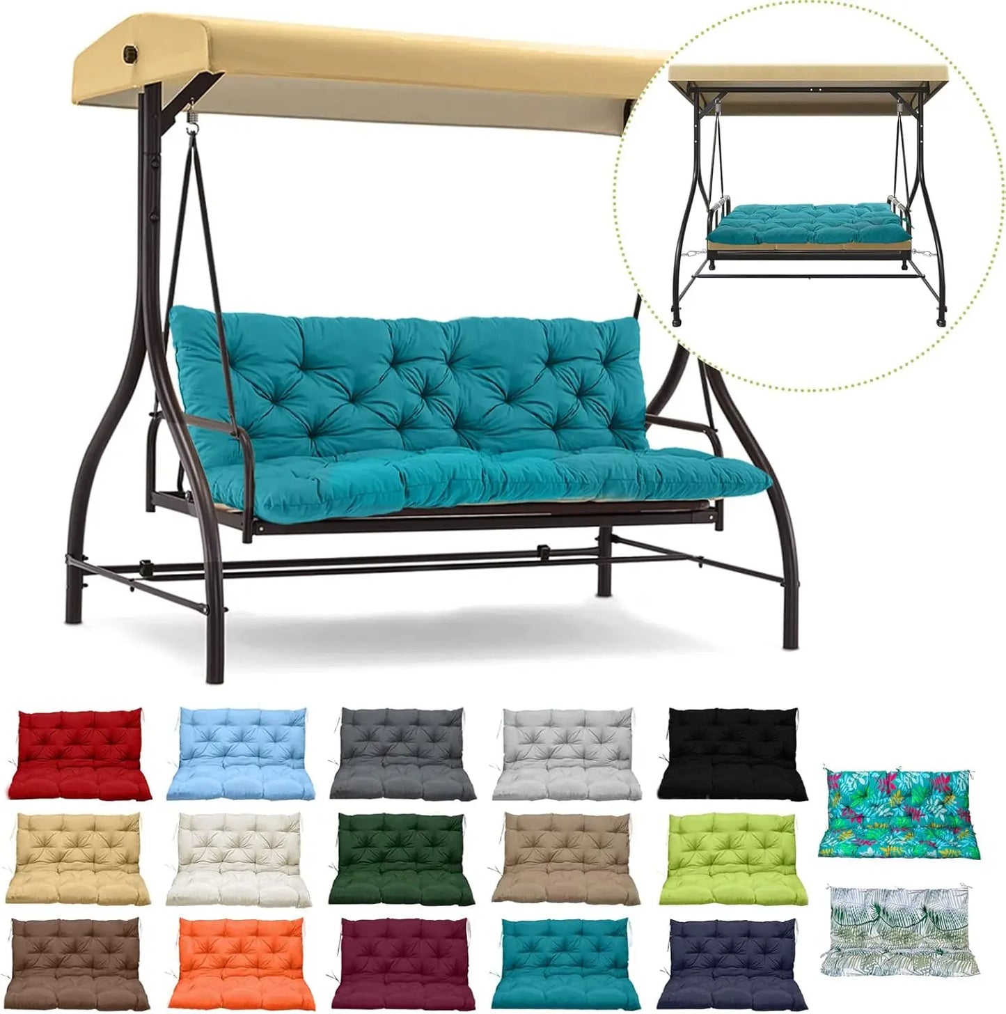 Thick 4 Inch Outdoor Swing Seat Cushion With Backrest And Ties For Patio Porch
