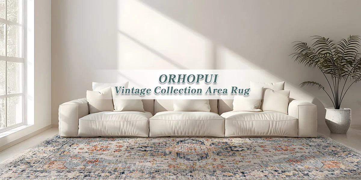 Orhopui Vintage Boho Design Washable Area Rugs Non Slip Rugs for Living Room Bedroom Traditional Woven Rugs Stain Resistant