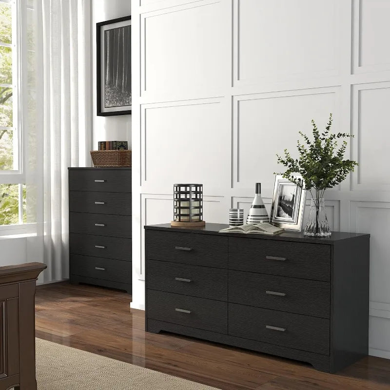Wooden Five to Six Drawer Dresser Wide Modern Chest of Drawers With Storage