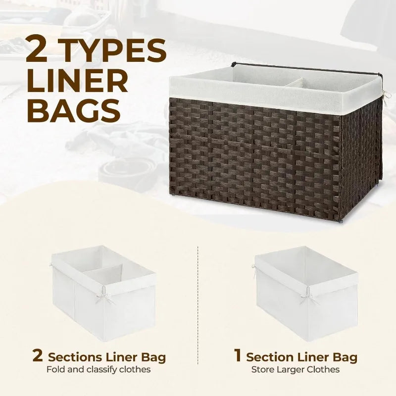 Wicker Storage Basket with Lid 160L Handwoven Blanket Bin