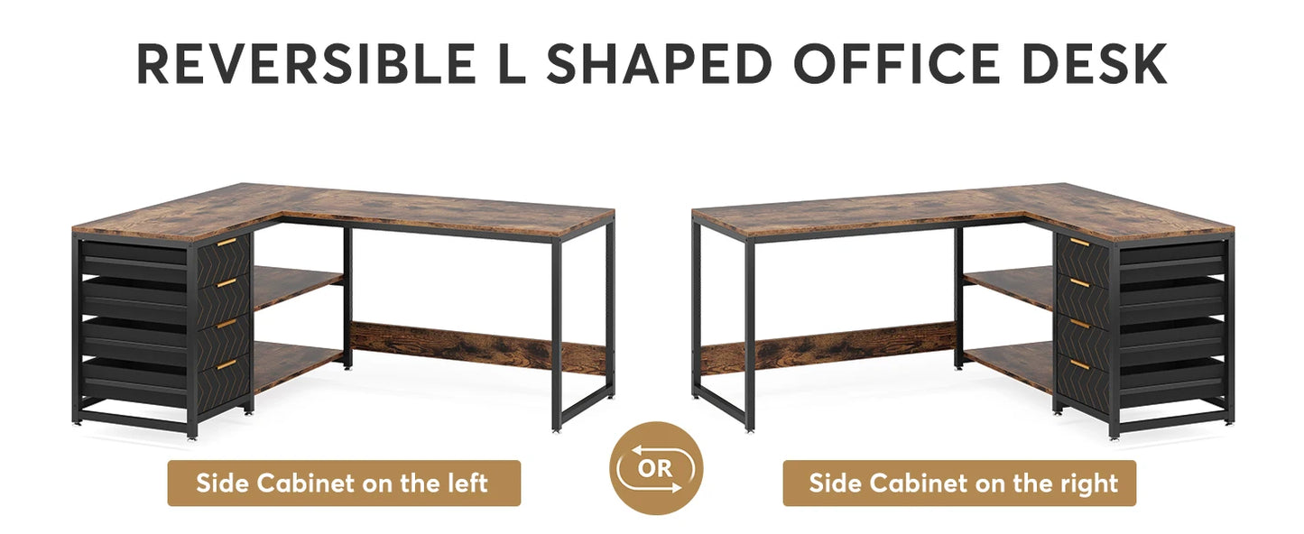 Tribesigns L Shaped Computer Desk With Storage Drawers