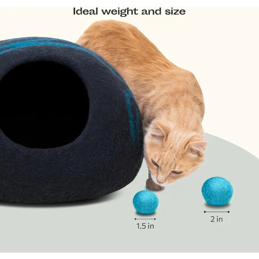 Wool Ball Toys 6 Pack Safe for Cats and Small Dogs 1.5 Inch