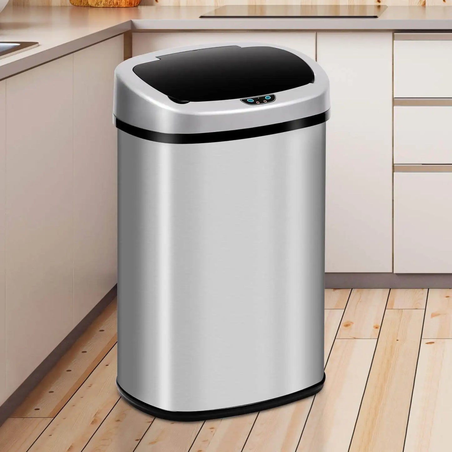 Kitchen Trash Can with Lid 13 Gallon Automatic Stainless Steel Garbage Can with Touch Free Motion Sensor