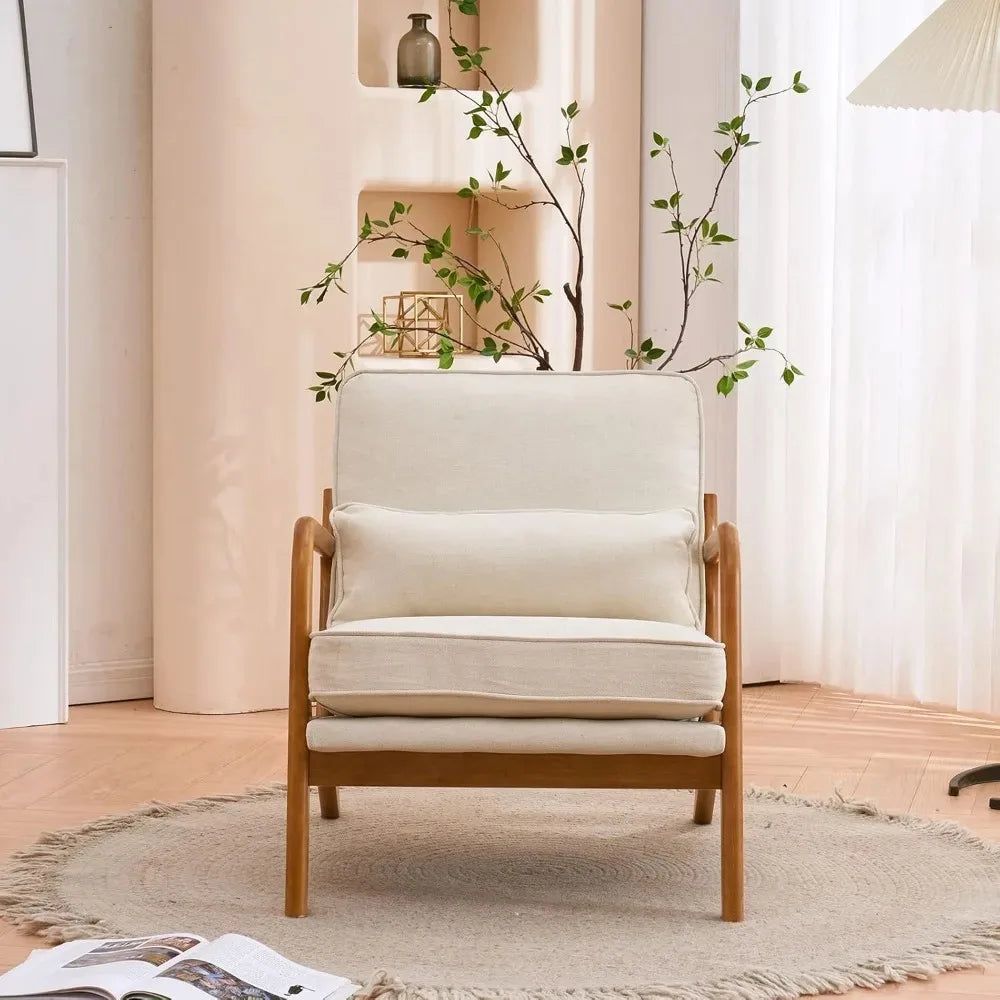 Mid Century Modern Corduroy Upholstered Lounge Armchair With Wood Frame
