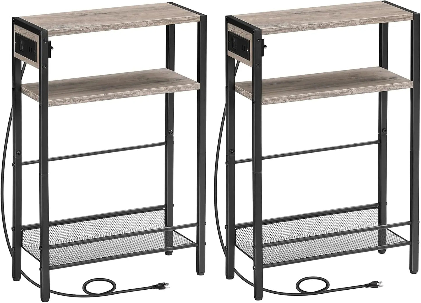 Small Narrow Side Table With Charging Station Set Of 2