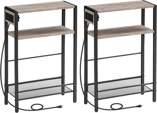 Small Narrow Side Table With Charging Station Set Of 2