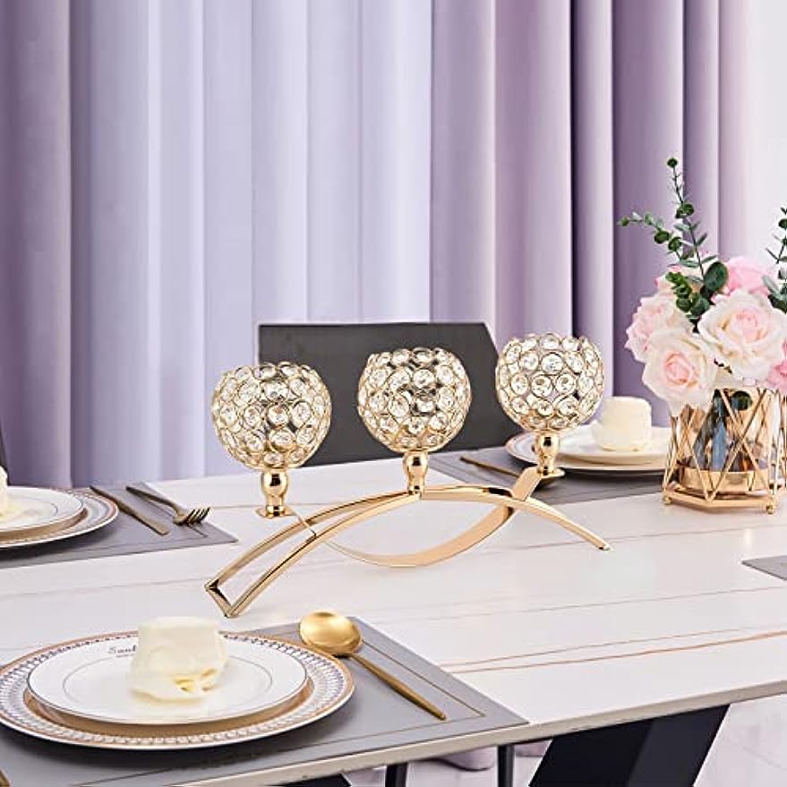 Gold Candle Holders 3 Arm Candelabra Tealight Stand
