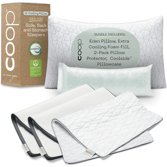 Eden Pillow Queen Bundle With Coolside Pillowcase Waterproof