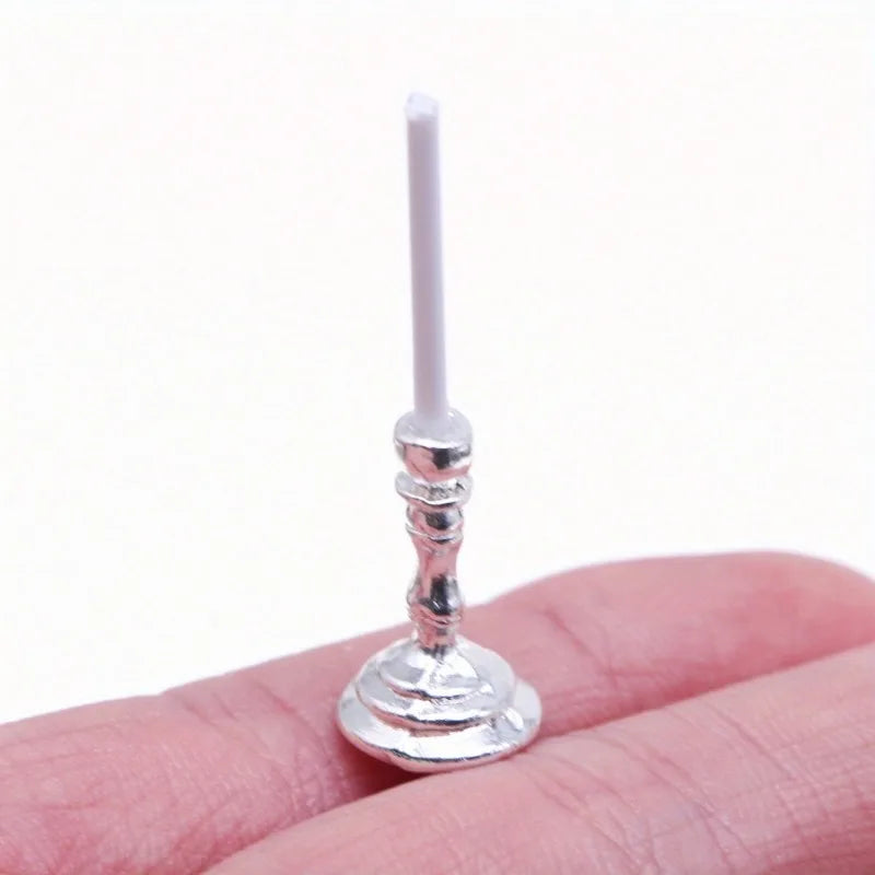 Set Of Miniature Golden Candle Holders For Dollhouse Decor