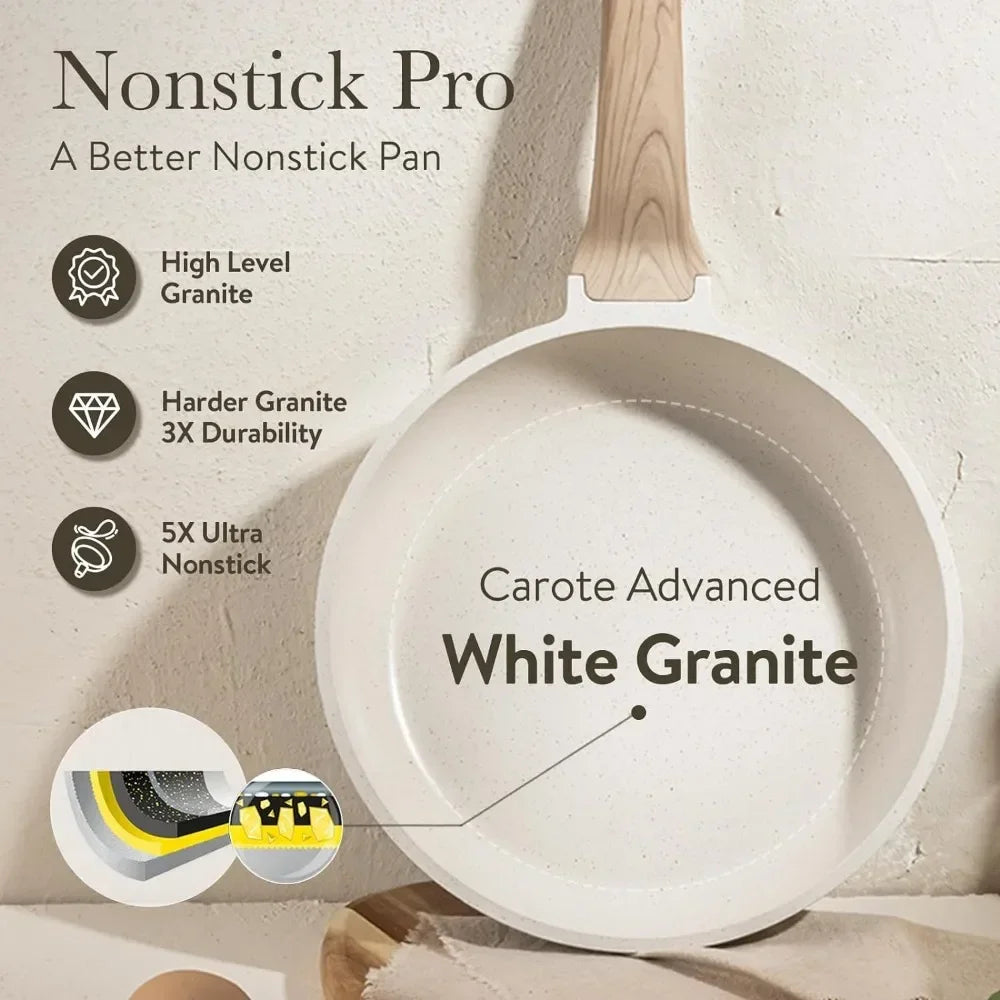 21 Pcs Pots and Pans Set Nonstick Cookware Sets White Granite Induction Cookware Non Stick Cooking Set with Frying Pans