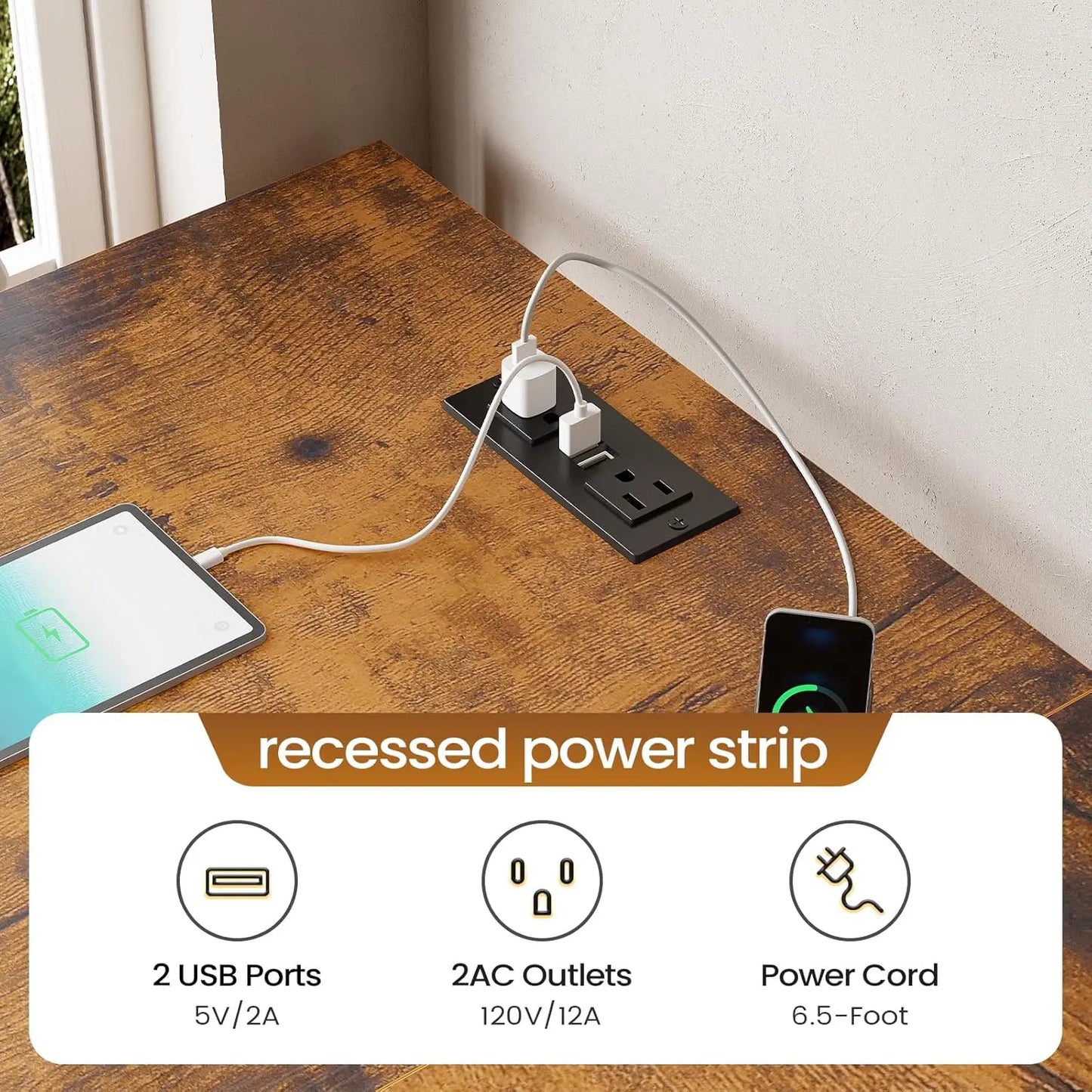 63 Inch L Shaped Corner Desk With 5 Drawers And Power Outlet For Home Office