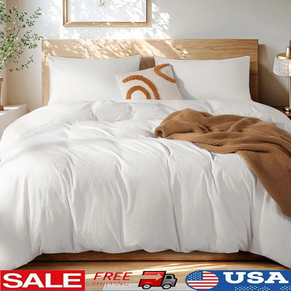 100 Percent Washed Cotton Duvet Cover Set 3 Piece Bedding