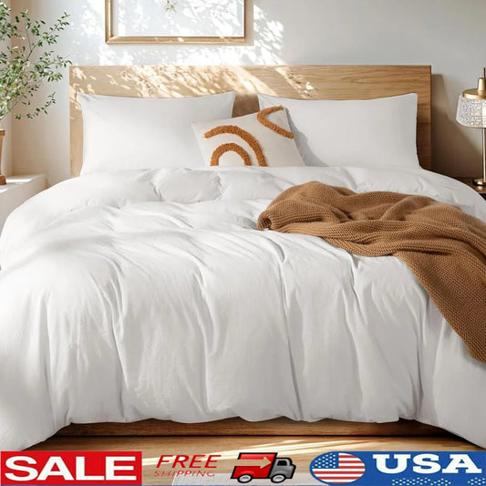 100 Percent Washed Cotton Duvet Cover Set 3 Piece Bedding
