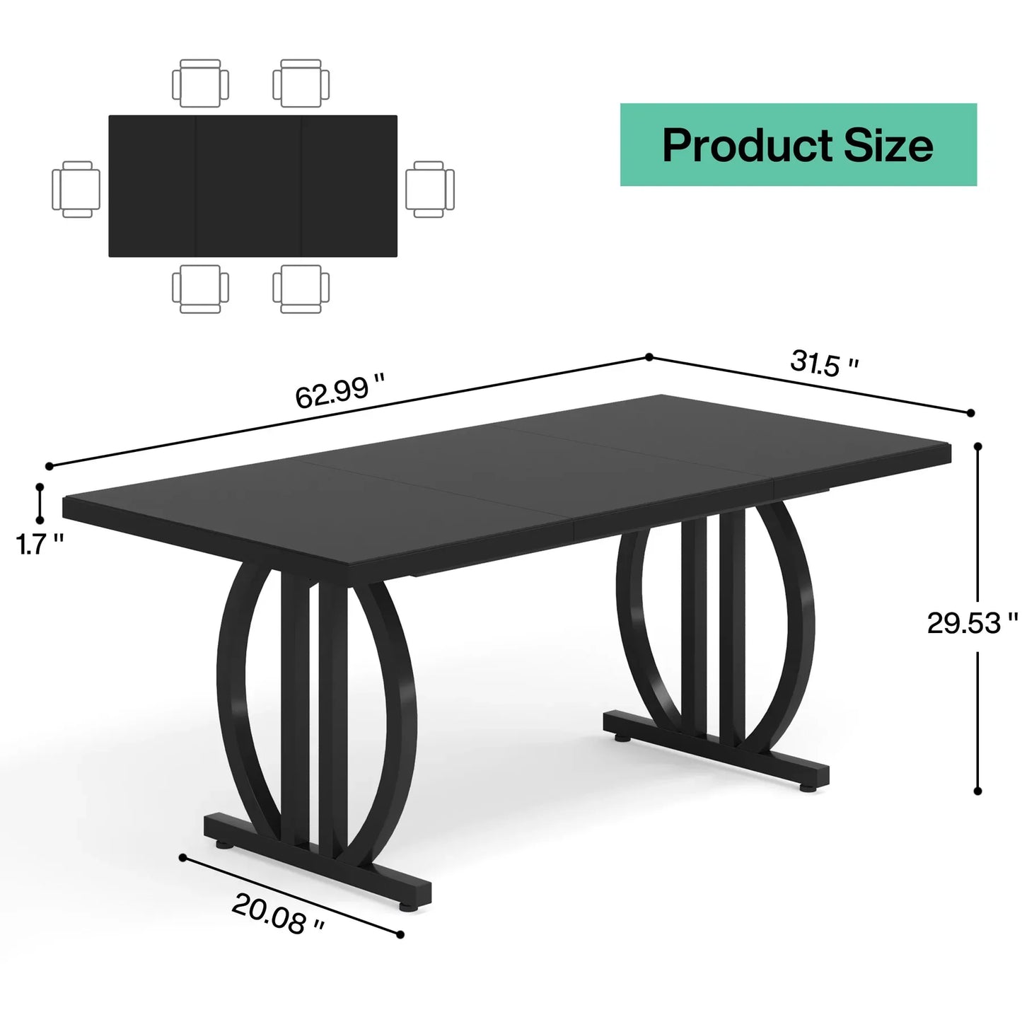 Tribesigns 63 Inch Dining Table For 4 To 6 With Heavy Duty Metal Frame