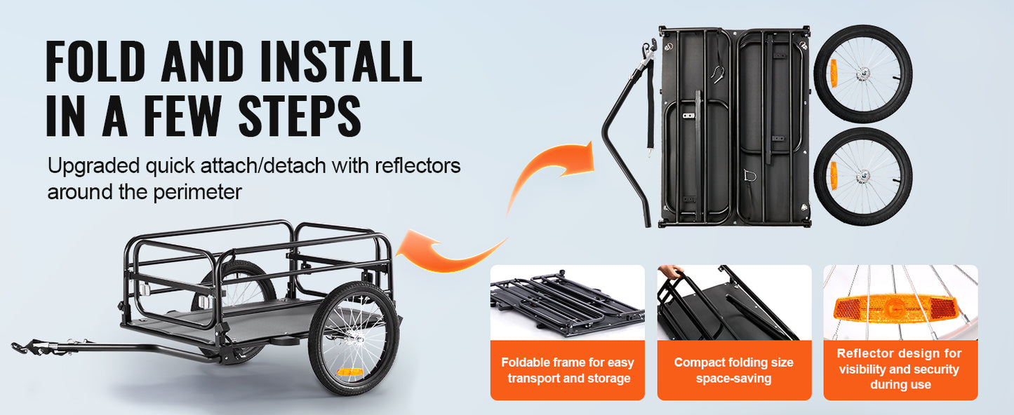 SucceBuy Bike Cargo Trailer 160 Lbs Foldable 16 Inch Wheels