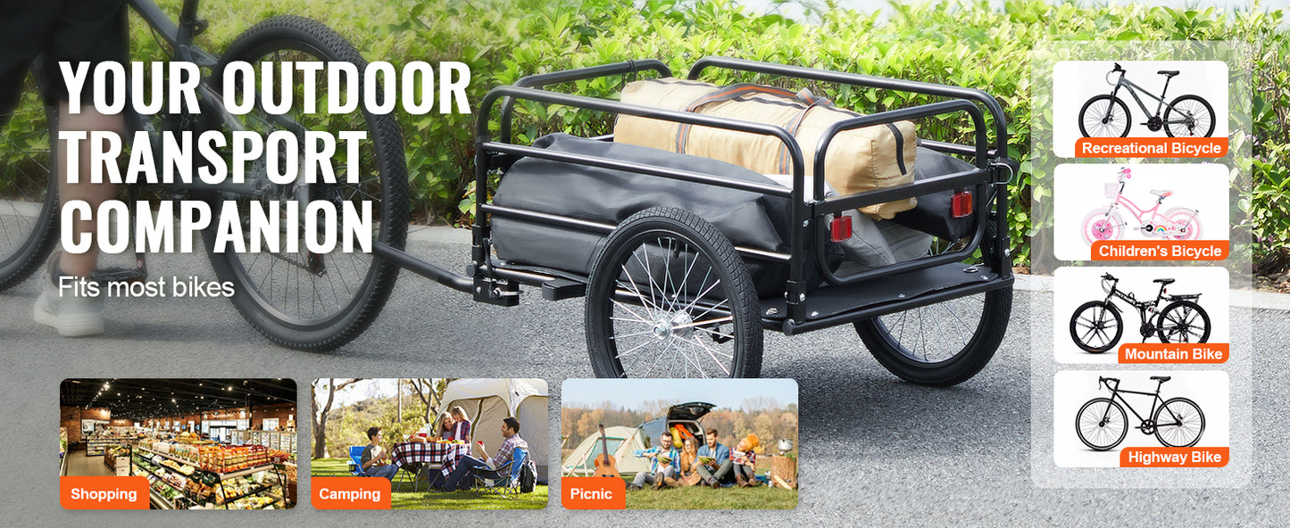 SucceBuy Bike Cargo Trailer 160 Lbs Foldable 16 Inch Wheels