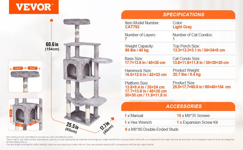 SucceBuy Dark Grey Cat Tree With Condo And Sisal Post