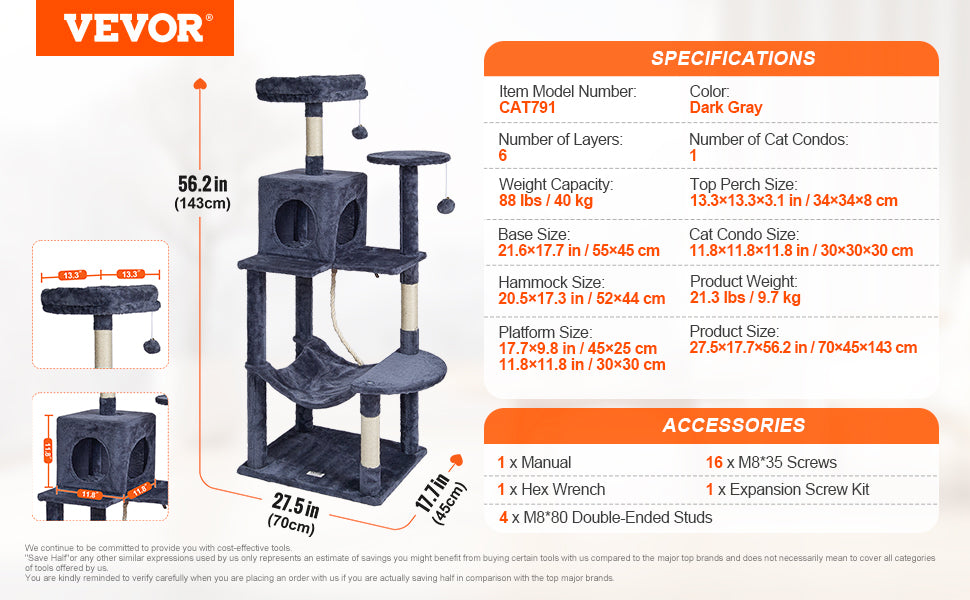 SucceBuy Dark Grey Cat Tree With Condo And Sisal Post
