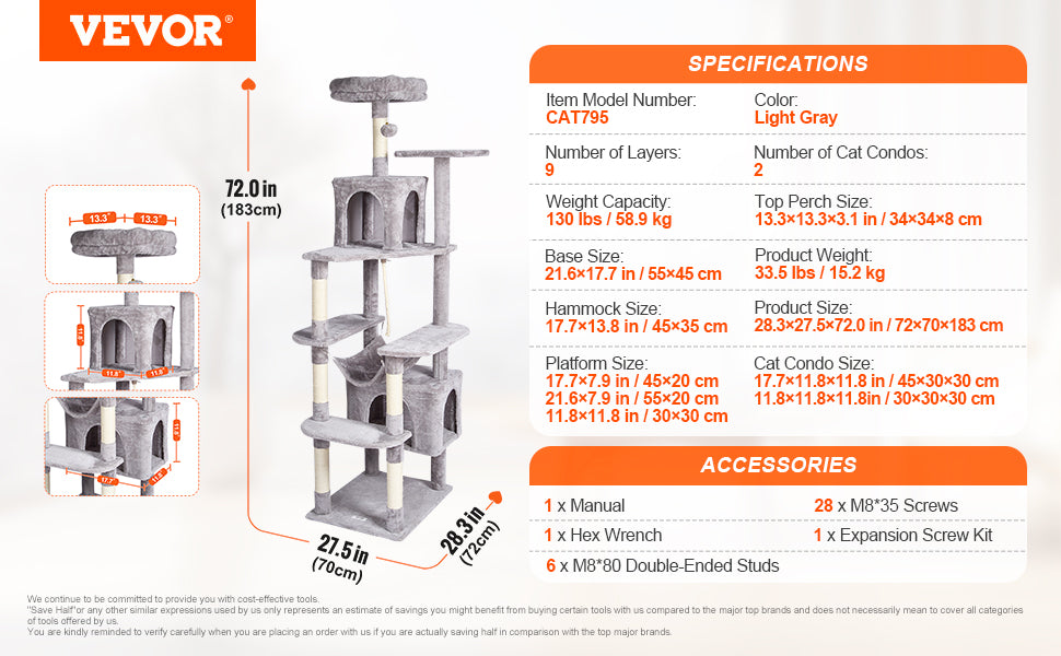 SucceBuy Dark Grey Cat Tree With Condo And Sisal Post