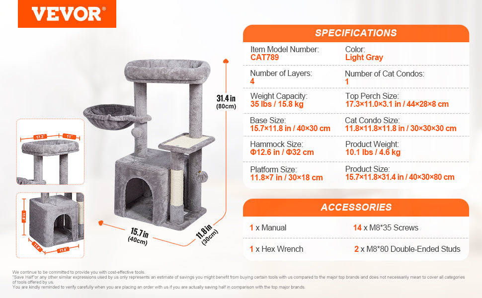 SucceBuy Dark Grey Cat Tree With Condo And Sisal Post