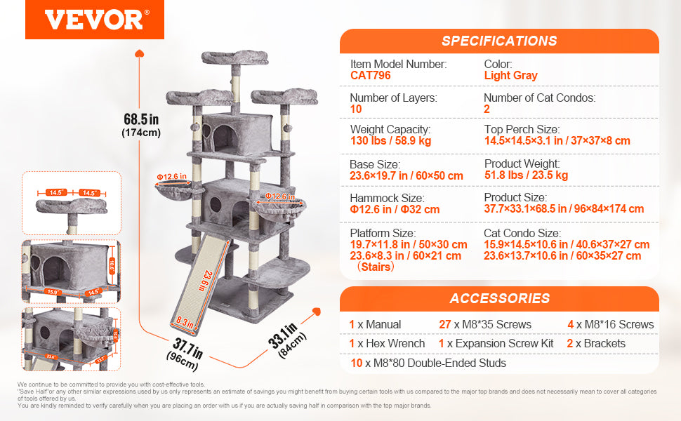 SucceBuy Dark Grey Cat Tree With Condo And Sisal Post