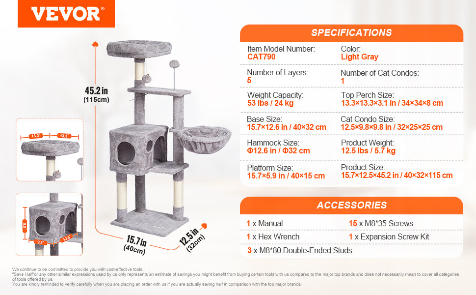 SucceBuy Dark Grey Cat Tree With Condo And Sisal Post