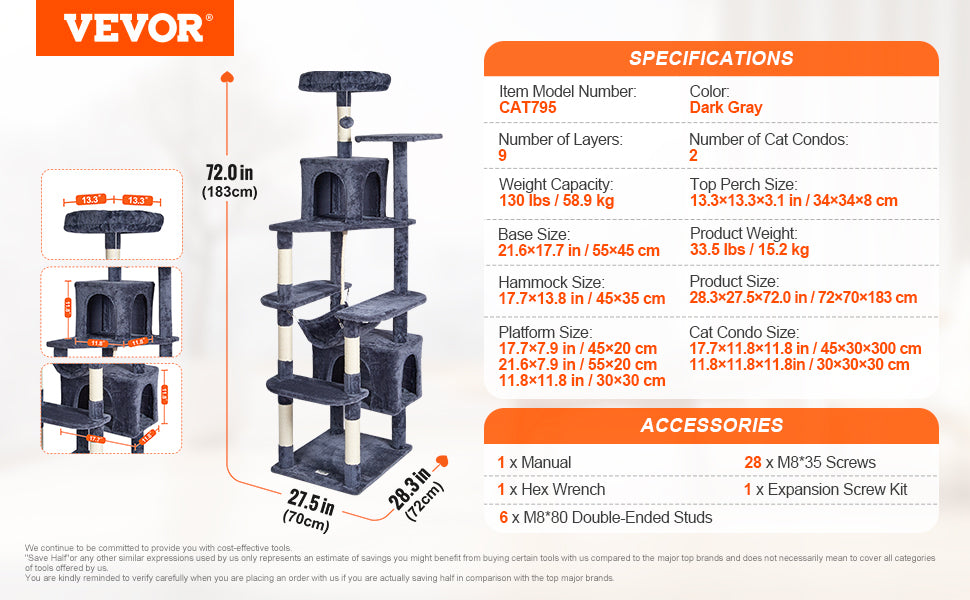 SucceBuy Dark Grey Cat Tree With Condo And Sisal Post