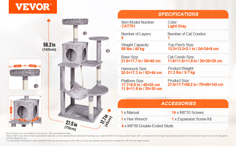 SucceBuy Dark Grey Cat Tree With Condo And Sisal Post