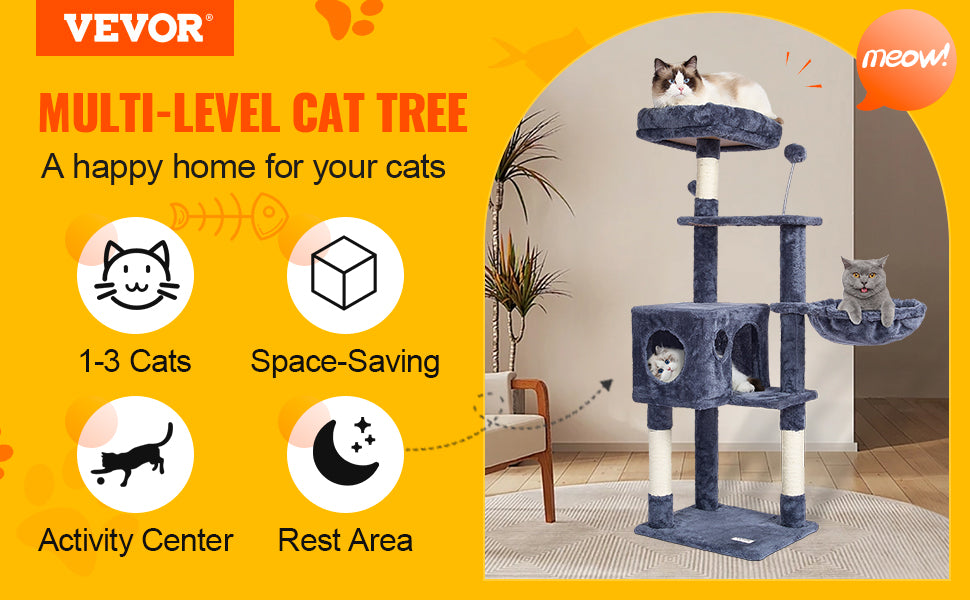 SucceBuy Dark Grey Cat Tree With Condo And Sisal Post