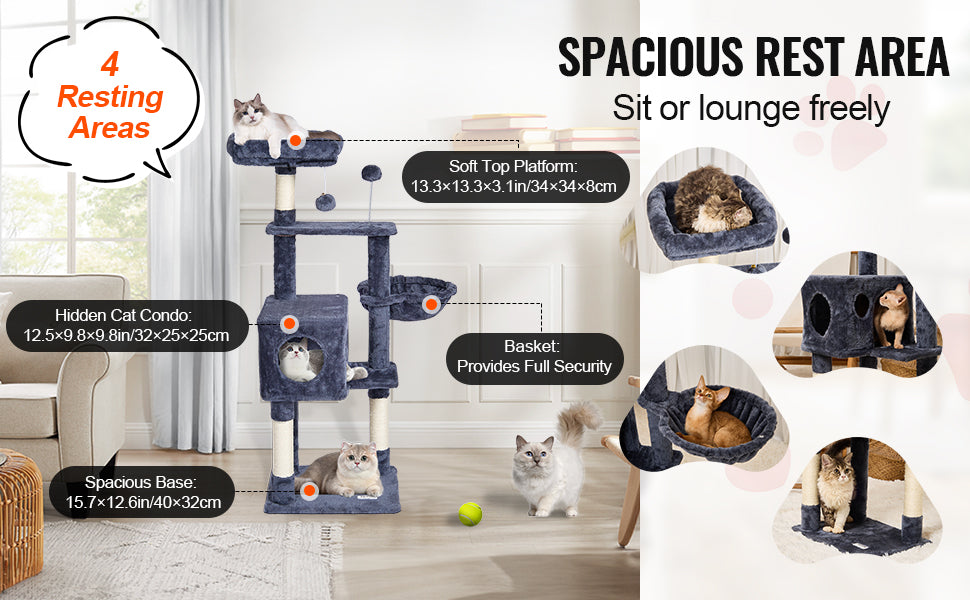 SucceBuy Dark Grey Cat Tree With Condo And Sisal Post