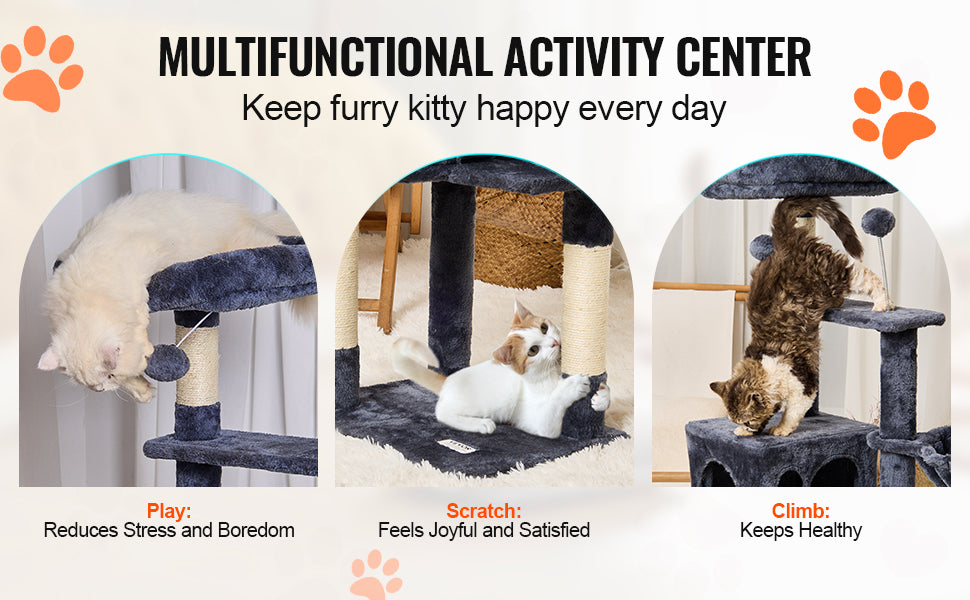 SucceBuy Dark Grey Cat Tree With Condo And Sisal Post