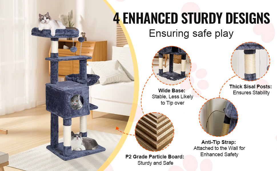 SucceBuy Dark Grey Cat Tree With Condo And Sisal Post
