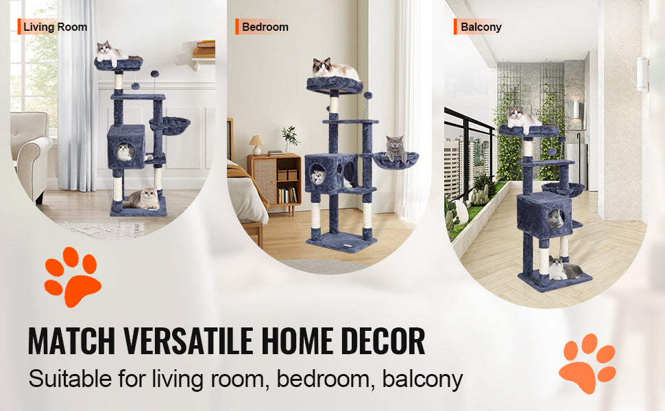 SucceBuy Dark Grey Cat Tree With Condo And Sisal Post