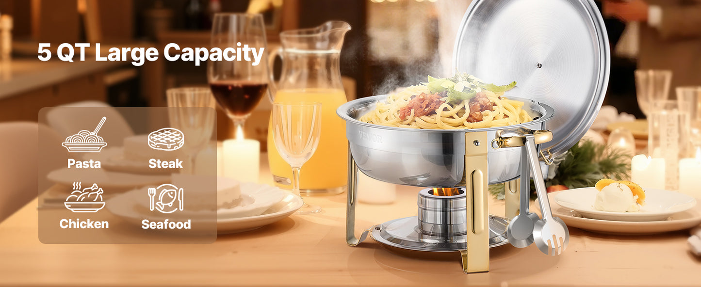 VEVOR 4 Pack Stainless Steel Chafing Dish Buffet Set with 4 Full Size Pan Round Catering Warmers for Party Banquets