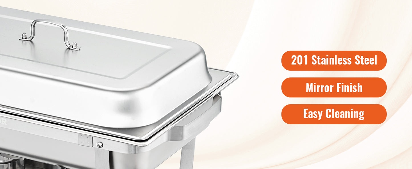 Vevor 8QT Rectangle Chafing Dish Set 4 Pack Stainless Steel Buffet Server Food Warmer Catering Equipment