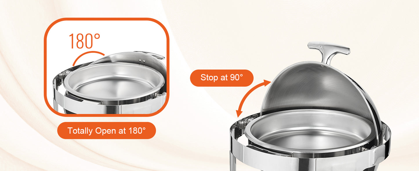 SucceBuy Roll Top Chafing Dish Buffet Set 6 Qt 2 Pack Stainless Steel Chafer with 2 Full Size Pans Round Catering Warmer Server
