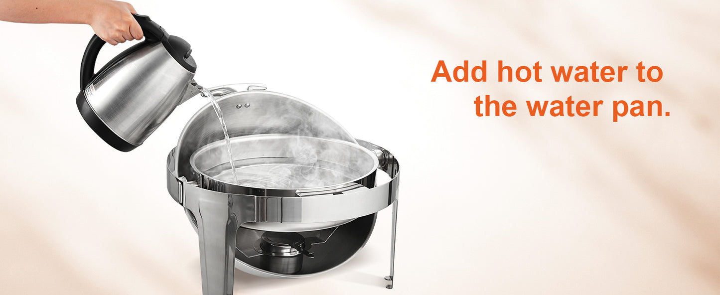 SucceBuy Roll Top Chafing Dish Buffet Set 6 Qt 2 Pack Stainless Steel Chafer with 2 Full Size Pans Round Catering Warmer Server