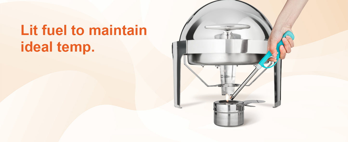 SucceBuy Roll Top Chafing Dish Buffet Set 6 Qt 2 Pack Stainless Steel Chafer with 2 Full Size Pans Round Catering Warmer Server