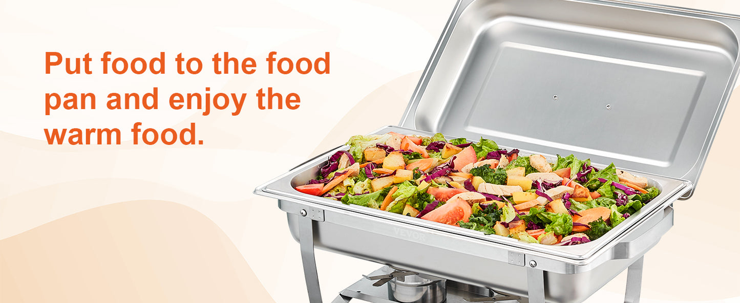 Vevor 8QT Rectangle Chafing Dish Set 4 Pack Stainless Steel Buffet Server Food Warmer Catering Equipment