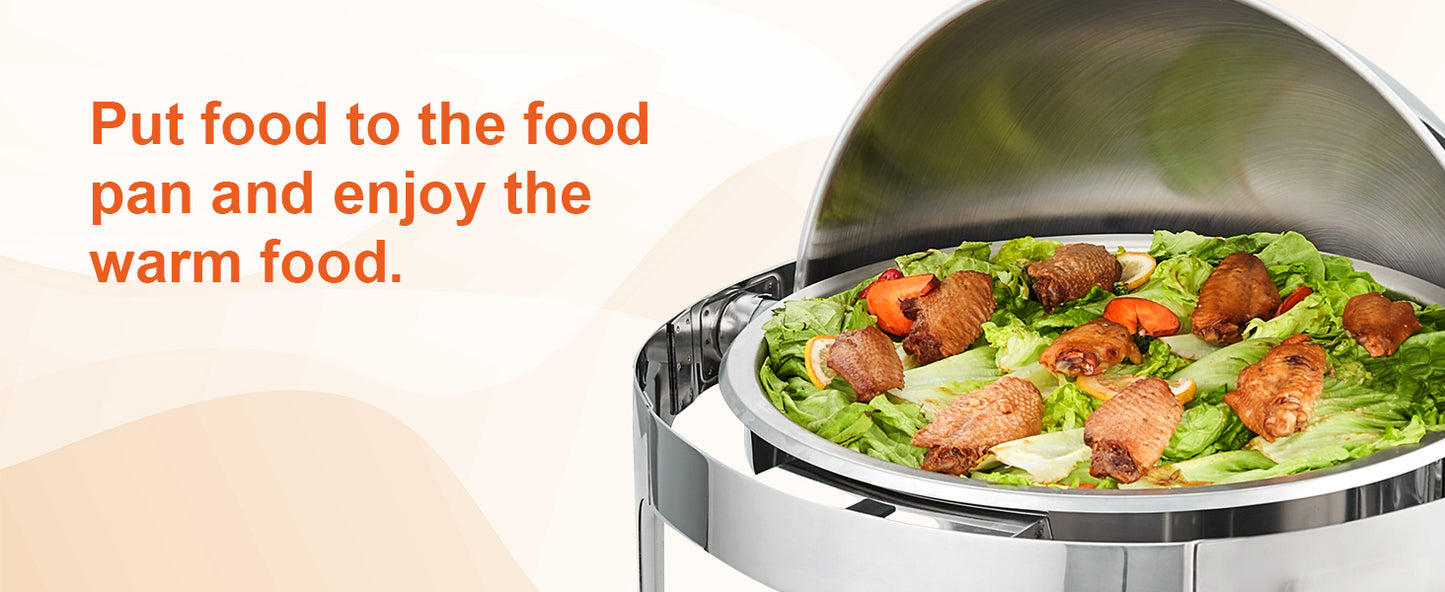 SucceBuy Roll Top Chafing Dish Buffet Set 6 Qt 2 Pack Stainless Steel Chafer with 2 Full Size Pans Round Catering Warmer Server