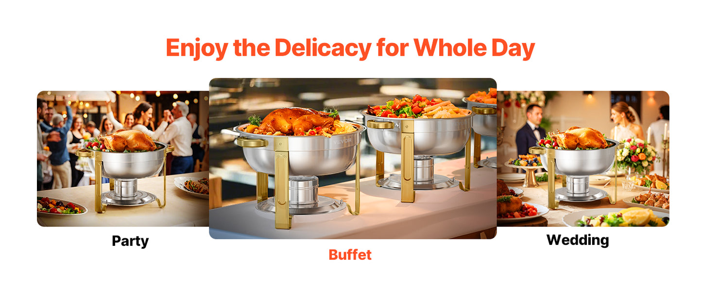 VEVOR 4 Pack Stainless Steel Chafing Dish Buffet Set with 4 Full Size Pan Round Catering Warmers for Party Banquets